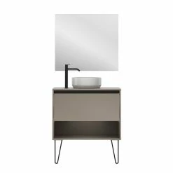 Grosses soldes 🛒 Amizuva Meuble simple vasque YOKO TOP avec un tiroir et un niche H.56,5 x L.80 x P.46 , effet Fumé sablé | Il comprend la vasque en céramique 🎉