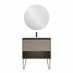 Promo 🎉 Amizuva Meuble simple vasque YOKO avec un tiroir et un niche H.56,5 x L.80 x P.46 , effet Fumé sablé | Il comprend la vasque en céramique 🌟