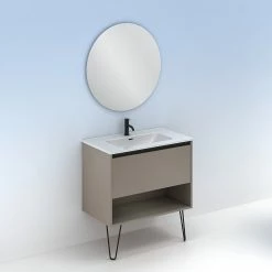 Coupon 🛒 Amizuva Ensemble de meuble, vasque et miroir YOKO avec un tiroir et un niche H.56,5 x L.80 x P.46 , effet Fumé sablé 🧨 -Accessoires pour la maison Soldes 8414623502148 6