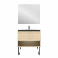 De gros 💯 Amizuva Meuble simple vasque YOKO avec un tiroir et un niche H.56,5 x L.80 x P.46 , effet Chêne sablé | Il comprend la vasque en céramique ⌛