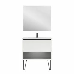 Meilleure vente 💯 Amizuva Meuble simple vasque YOKO avec un tiroir et un niche H.56,5 x L.80 x P.46 , effet blanc brillant | Il comprend la vasque en céramique 💯