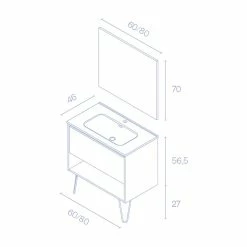 Coupon 🛒 Amizuva Ensemble de meuble, vasque et miroir YOKO avec un tiroir et un niche H.56,5 x L.80 x P.46 , effet Fumé sablé 🧨 -Accessoires pour la maison Soldes 8414623502209 5 7