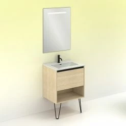 Acheter ⭐ Amizuva Meuble simple vasque YOKO avec un tiroir et un niche H.56,5 x L.60 x P.46 , effet Chêne sablé | Il comprend la vasque en céramique 🤩 -Accessoires pour la maison Soldes 8414623502216 6