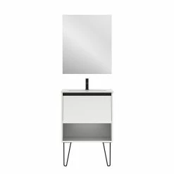 Promo 👍 Amizuva Meuble simple vasque YOKO avec un tiroir et un niche H.56,5 x L.60 x P.46 , effet blanc brillant | Il comprend la vasque en céramique ✨