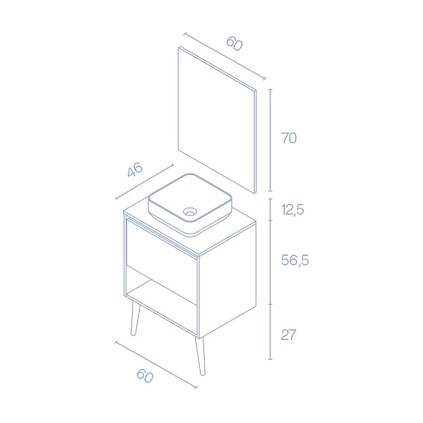 Nouveau ✨ Amizuva Meuble simple vasque NARA TOP avec un tiroir et un niche H.56,5 x L.60 x P.46 , effet Blanco Mate/ Chêne sablé | Il comprend la vasque en céramique ❤️ 8 Nouveau ✨ Amizuva Meuble simple vasque NARA TOP avec un tiroir et un niche H.56,5 x L.60 x P.46 , effet Blanco Mate/ Chêne sablé | Il comprend la vasque en céramique ❤️ – Image 6