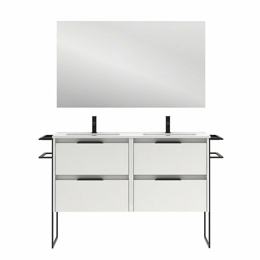 Bon marché 😍 Amizuva Meuble double vasque KEIKO avec quatre tiroirs H.56,5 x L.120 x P.46 , effet blanc brillant | Il comprend la vasque en céramique 👏 3 Bon marché 😍 Amizuva Meuble double vasque KEIKO avec quatre tiroirs H.56,5 x L.120 x P.46 , effet blanc brillant | Il comprend la vasque en céramique 👏