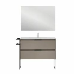 Le moins cher 🔔 Amizuva Meuble simple vasque KEIKO avec deux tiroirs H.56,5 x L.100 x P.46 , effet Fumé sablé | Il comprend la vasque en céramique 😀