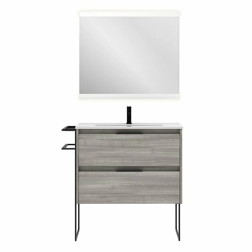 Meilleure affaire 😀 Amizuva Meuble simple vasque KEIKO avec deux tiroirs H.56,5 x L.80 x P.46 , effet Gris sablé | Il comprend la vasque en céramique 👏 3 Meilleure affaire 😀 Amizuva Meuble simple vasque KEIKO avec deux tiroirs H.56,5 x L.80 x P.46 , effet Gris sablé | Il comprend la vasque en céramique 👏