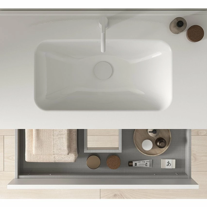 Bon marché 😍 Amizuva Meuble double vasque KEIKO avec quatre tiroirs H.56,5 x L.120 x P.46 , effet blanc brillant | Il comprend la vasque en céramique 👏 5 Bon marché 😍 Amizuva Meuble double vasque KEIKO avec quatre tiroirs H.56,5 x L.120 x P.46 , effet blanc brillant | Il comprend la vasque en céramique 👏 – Image 3