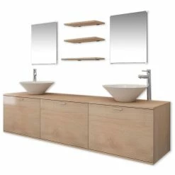 Bon marché ✨ vidaXL Dix pièces pour salle de bains avec lavabo et robinet beige 🎁